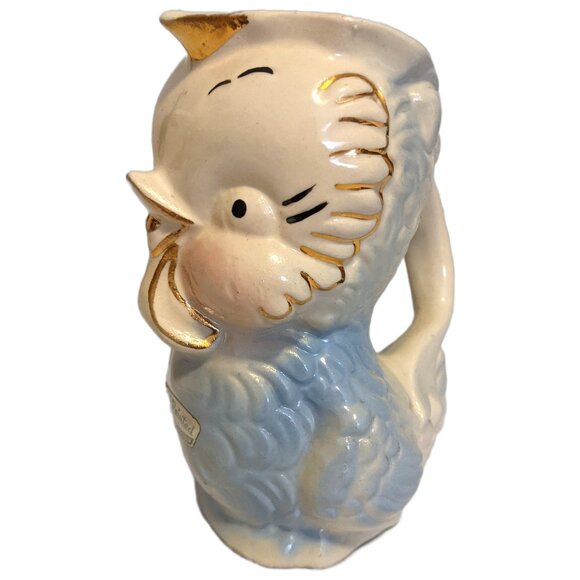 Vintage Shawnee Pottery Blue Chick Vase w Handle & Gold Accents Retro Whimsical - Picture 4 of 8